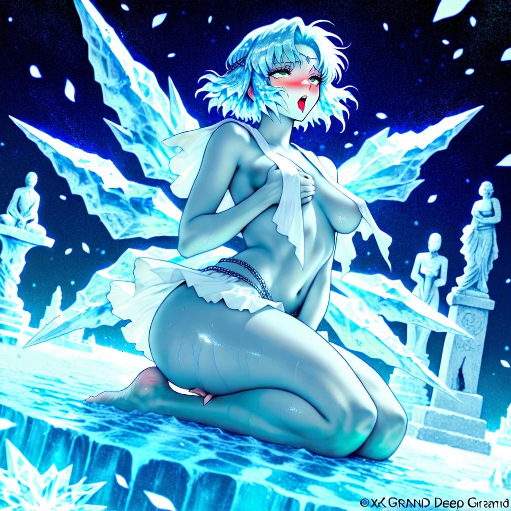 Very Short Hair, No Blush, Scuptures Have Close Set Sagging Half Full Perky Breasts AI Porn
