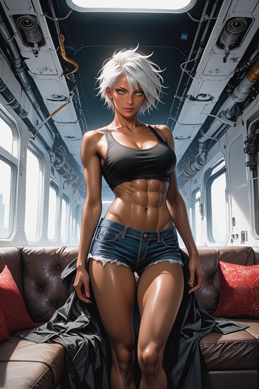Jean Shorts, Medium Breast, Messy Hair Hentai AI Porn