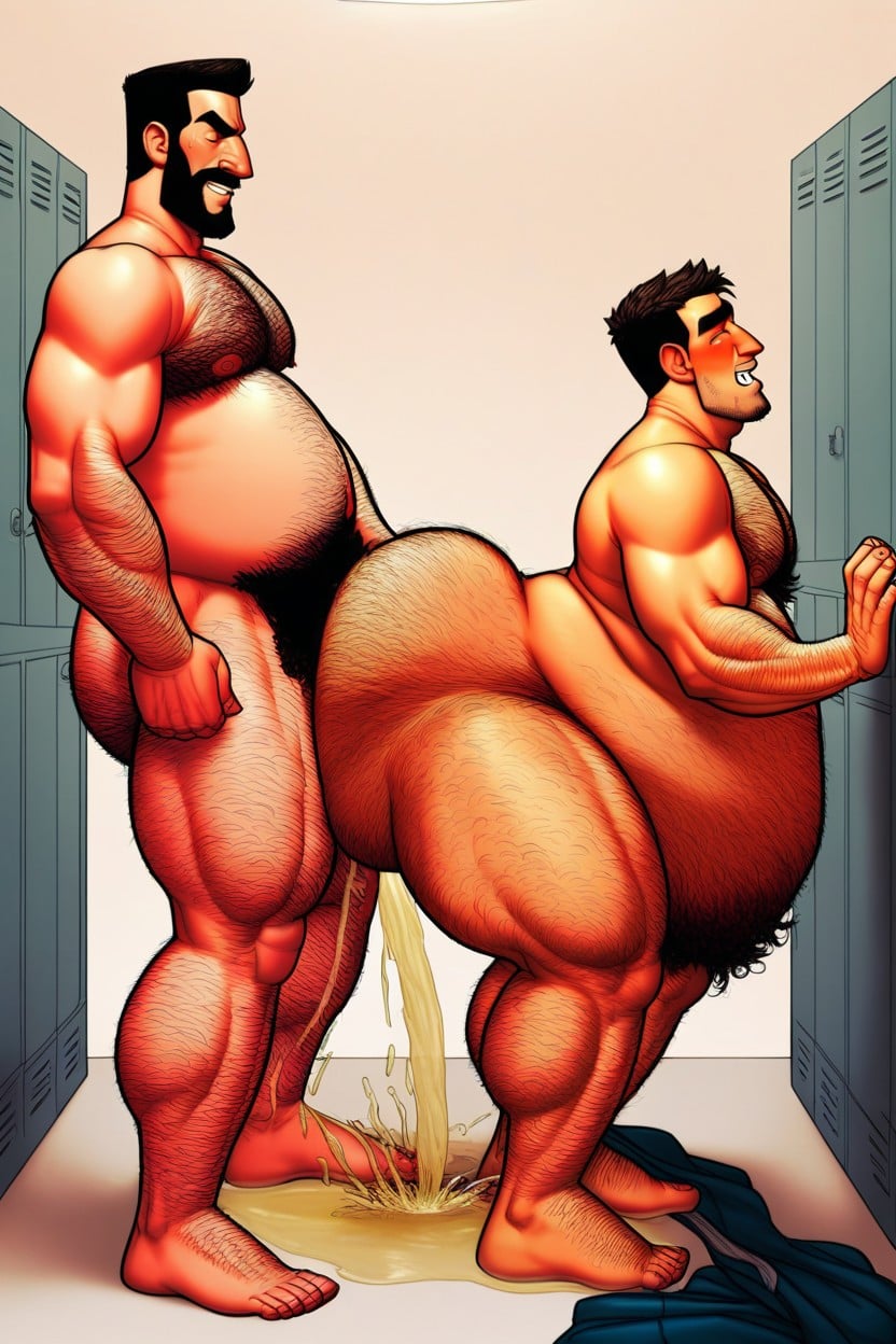 Extreme Body Hair, Peeing Together, Two Men Pissing Porno IA Gay