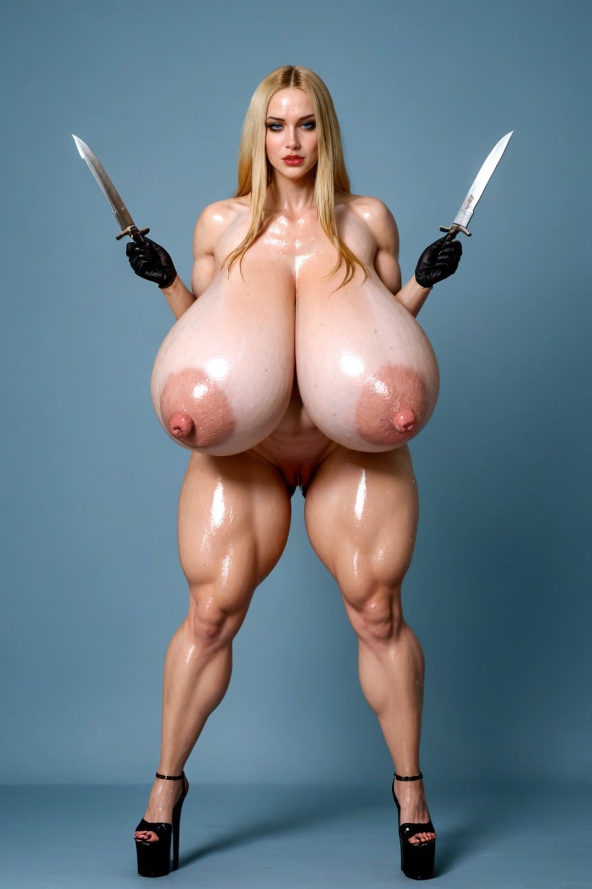 Obese, Platform Heels, Stand With Your Legs Spread,legs Spread Apart AI Porn