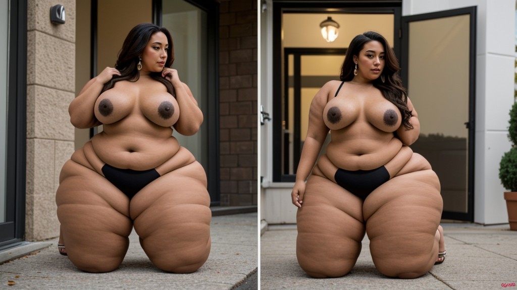 Extreme Hyper Pear Shape, Extreme Hyper Thick Thighs, Full View Of Gaping Wet Pussy AI Porn