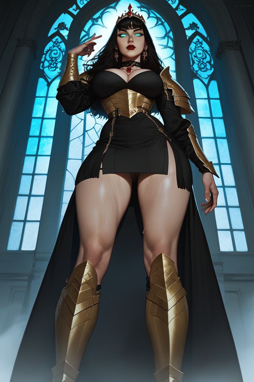 Greak, Left Arm Raised Holding Black Obsidian Sword Toward Sky, Black Pteruges Skirt With Gold Fringes Exposing Thighs AI Porn