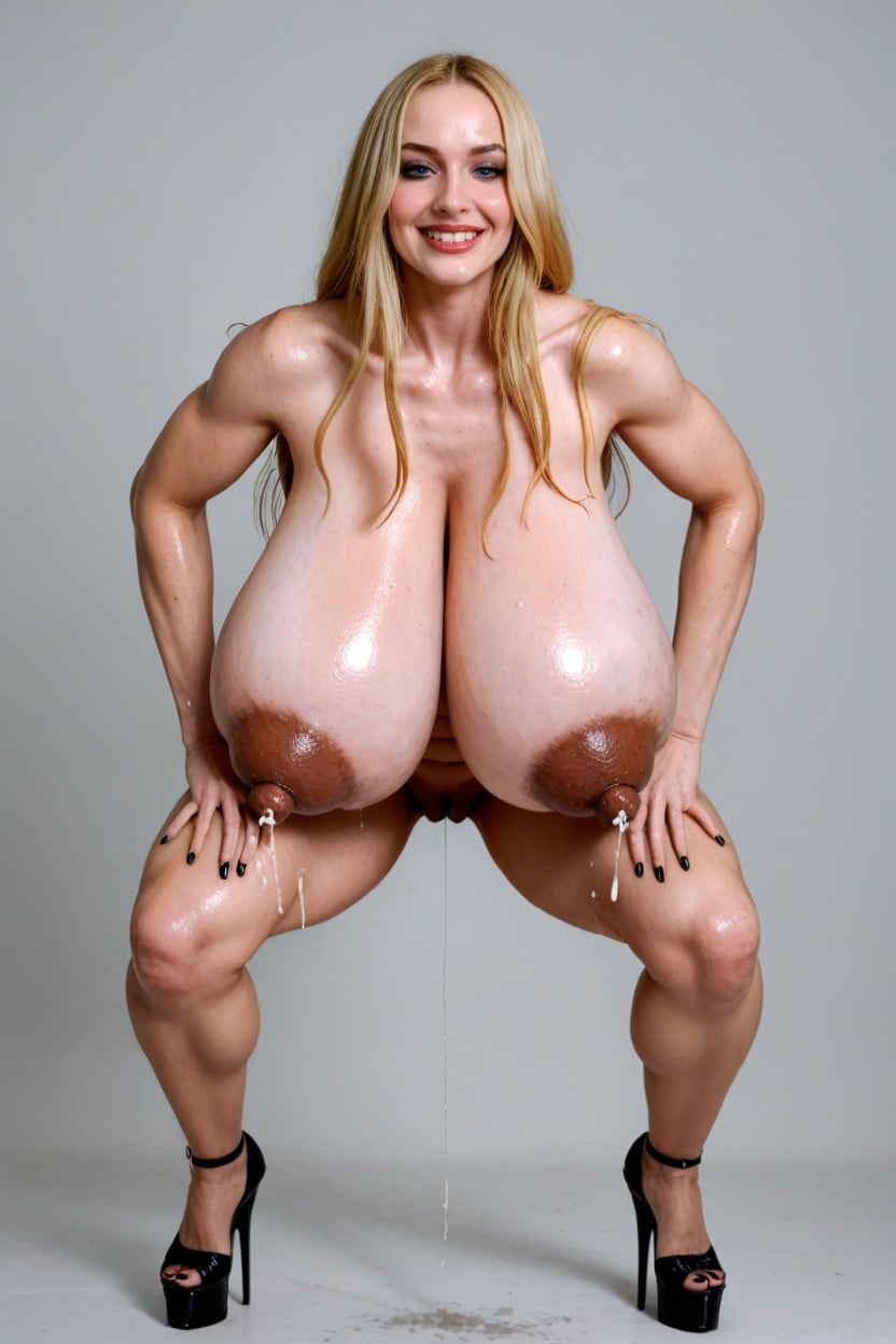 Hyper Big Blue Eyes, Gigantic Areolas, Saggy Tits AI Porn