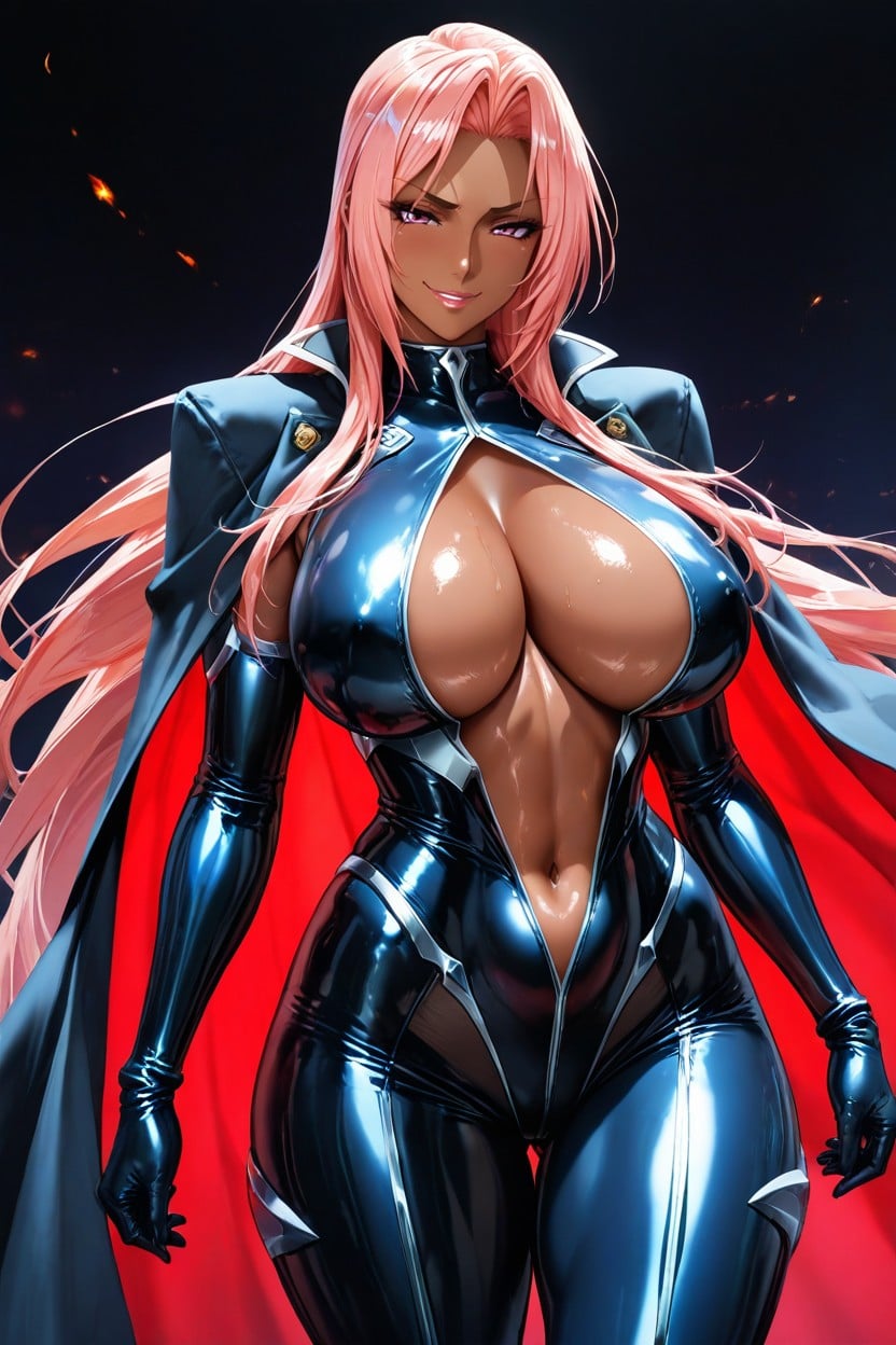 Perfect Body, Ingrid Is A Dark-skinned Woman With Very Long Pink Hair, Curvaceous Hentai AI Porn