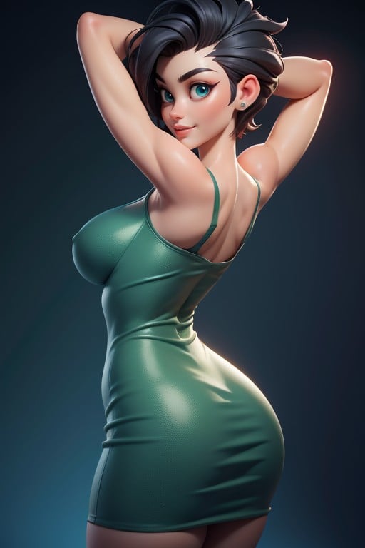 Large Breasts, Green Military Camouflage Dress, Mini Falda Hentai IA