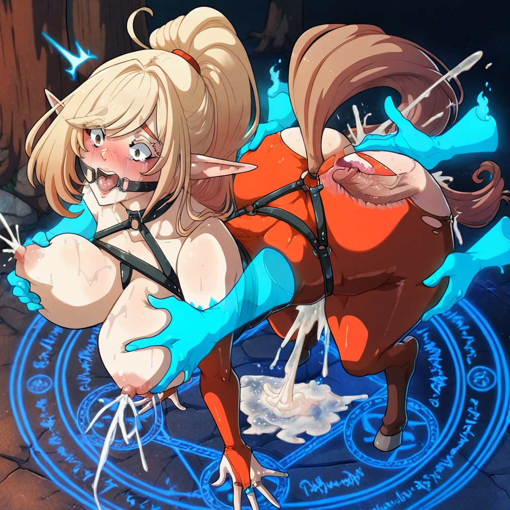 Glowing Blue Ghost Penises, Magic Circle, Surprised Hentai AI Porn