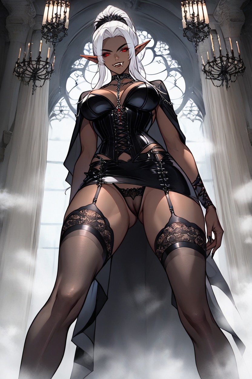 Pelo Blanco, Flequillo, One Leg Raised Onto A Velvet Stool Porno IA
