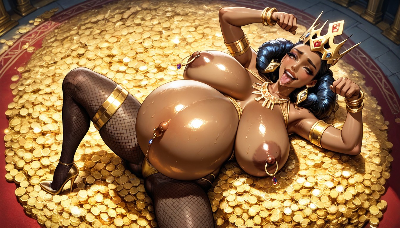 Golden Fishnet Bodystocking, Treasury In The Palace, Tongue Out Hentai AI Porn