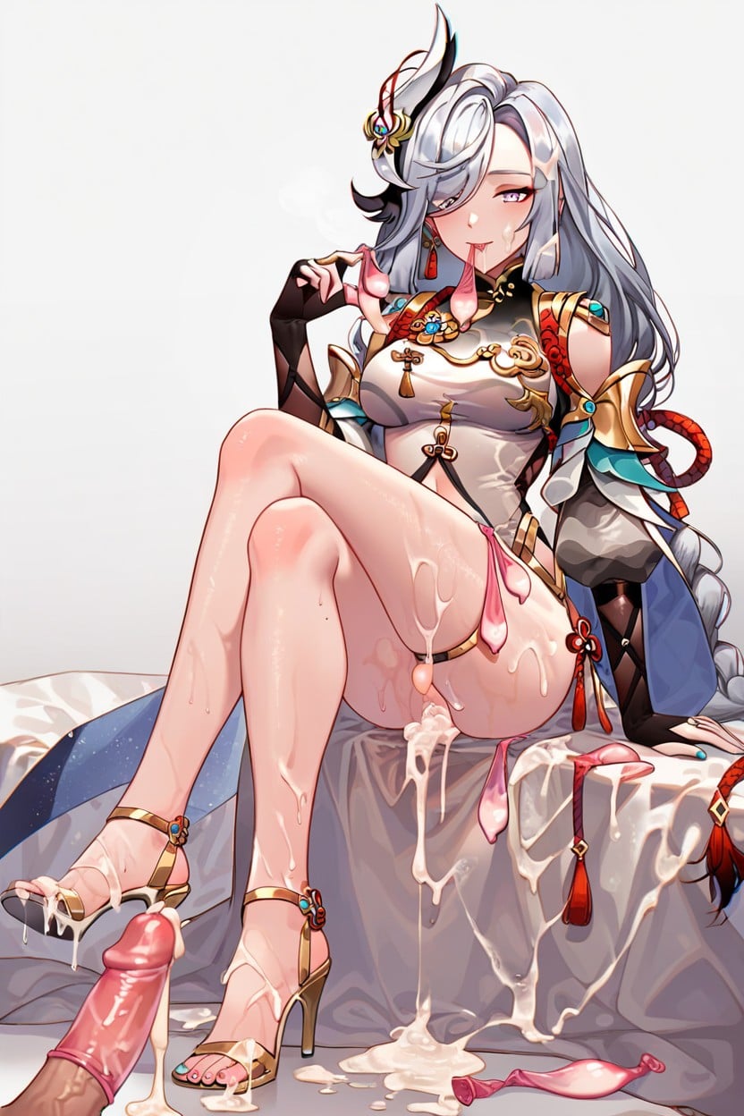 Condom, Cum On Legs, Swallowing Semen Hentai AI Porn