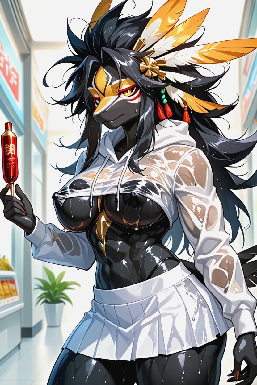 Oiled Skin, Gold Feathers, Muscular Furry AI Porn
