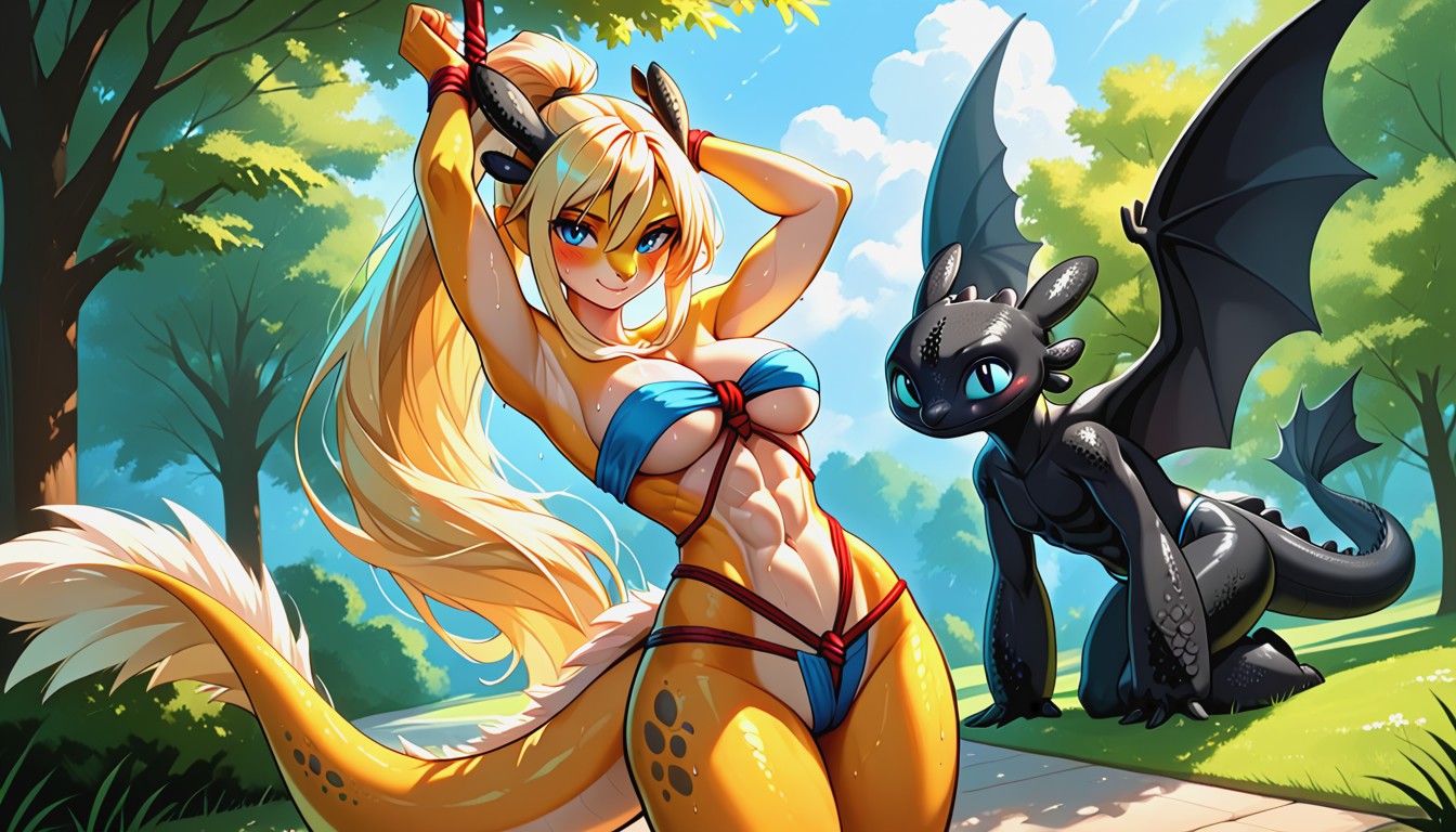Cleavage, Standing, White Scales On The Sides Of The Body Furry AI Porn