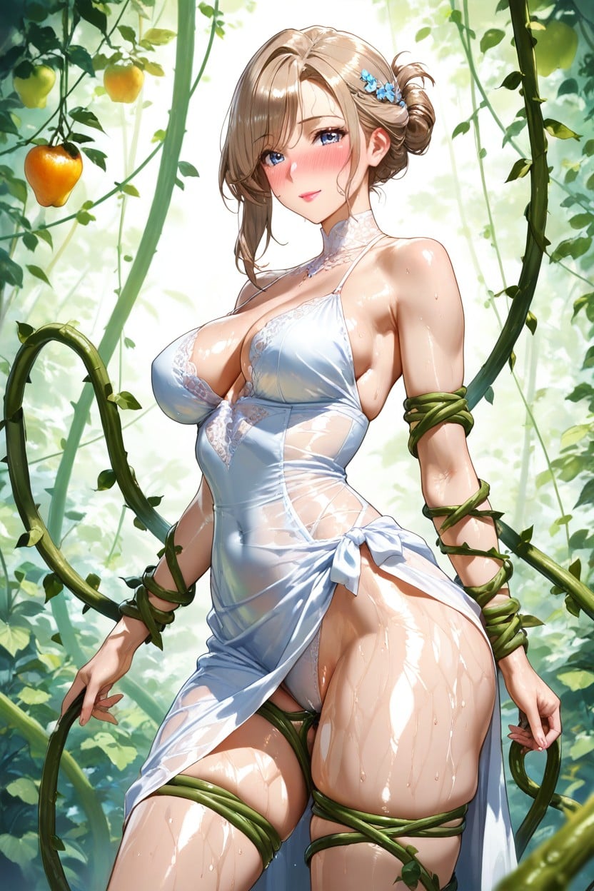 Focus On Face, Wet Body, Light Brown Pixie Hair AI Porn