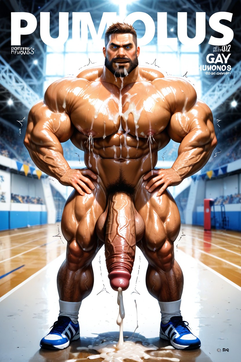 Cum On Legs, His Body Shines Because Of Oil, Completely Erected Penis Porno IA Gay