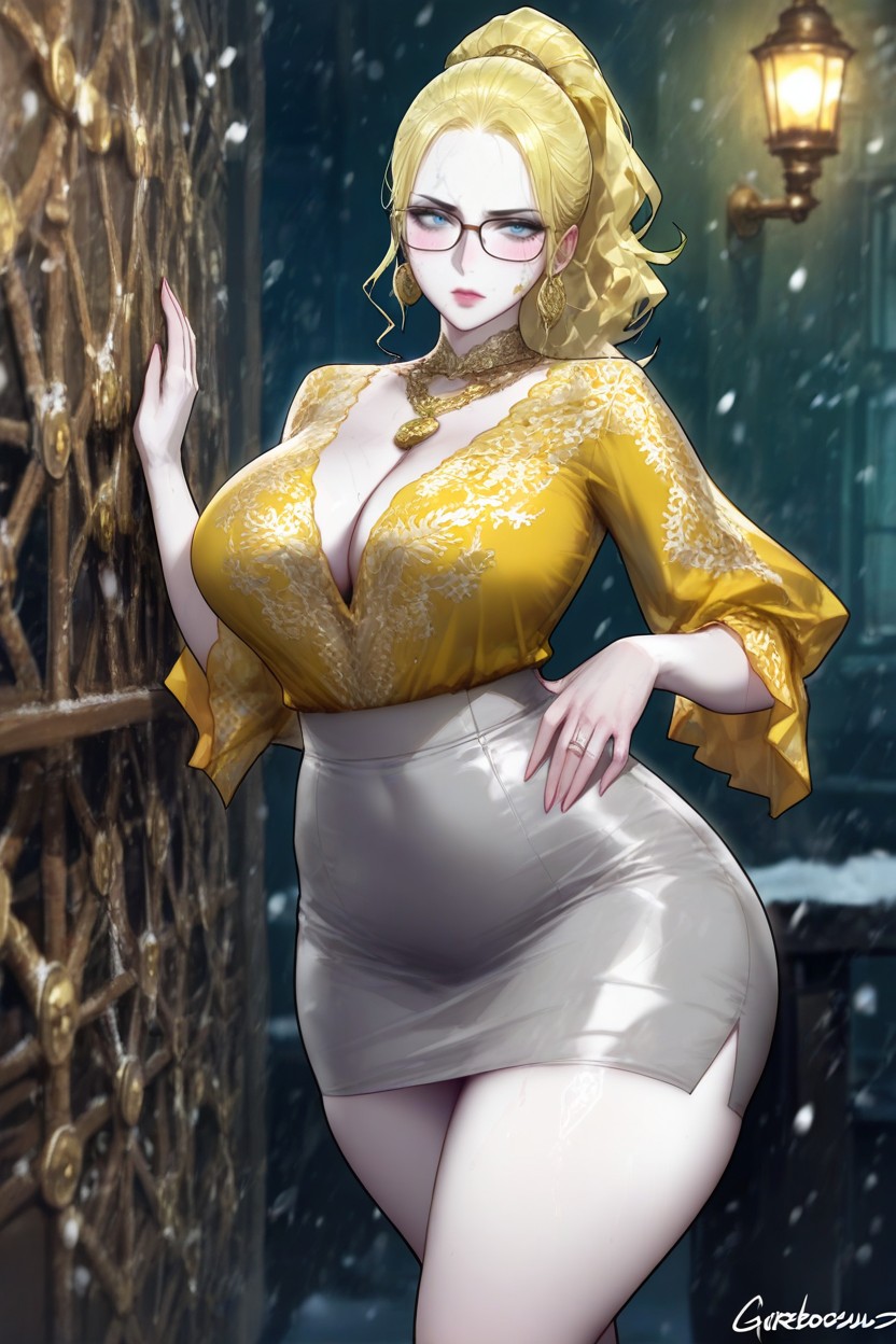 Glasses, Swedish Woman, Grey Skirt AI Porn