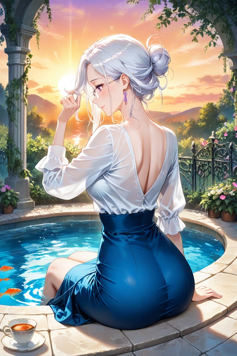 She Is Looking Down At Fish, Soft Smile, God Rays Hentai AI Porn