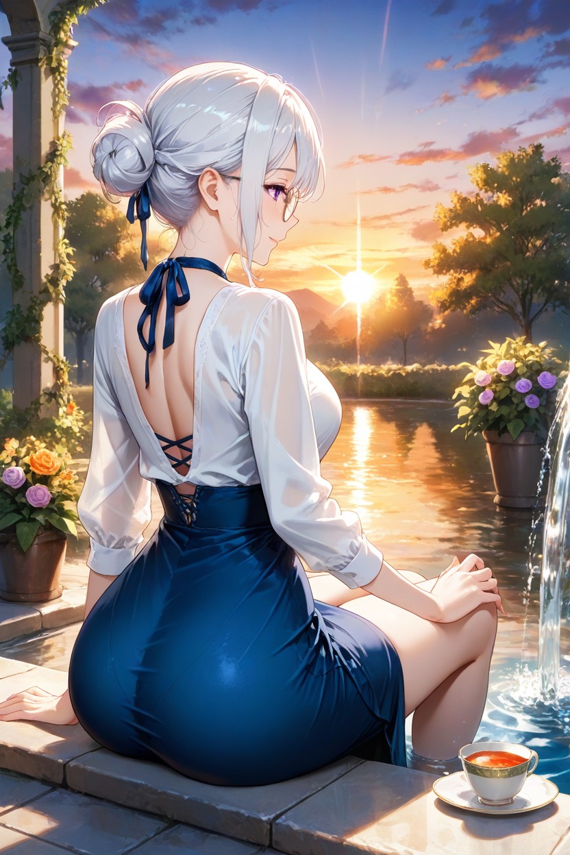 She Is An A Lavish And Ornate Garden With Beautiful Flowers, Purple Eyes, Soft Smile Hentai AI Porn
