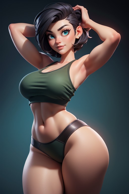 Thick Thighs, Pixie Cut, Correct Body Proportions Hentai AI Porn