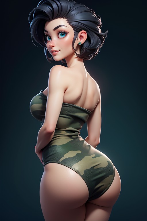 Mohawk Hairstyle Shaved Bald On The Sides, Rear View, Black Hair In A Mohawk Hair Style Hentai IA