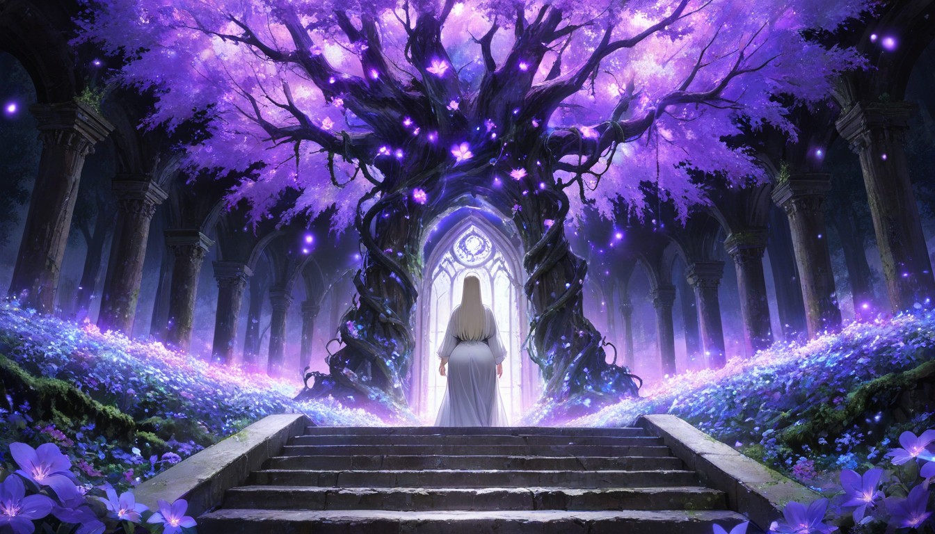 Glowing Purple Flowers Full-shot, Old Trees With Dense Canopies, 18+ AI Porn