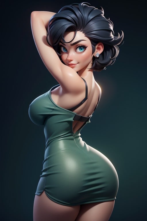 Mini Skirt, Black Hair In A Mohawk Hair Style, Shaved Bald On The Sides Of Head Hentai AI Porn