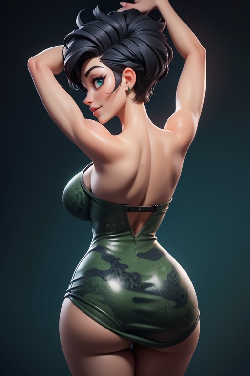 Tall Thick And Curvy Perfect Body, Skirt Lifted Slightly Showing Ass Cheeks, Rear View Of Massive Ass Bubble Shaped Ass Hentai AI Porn