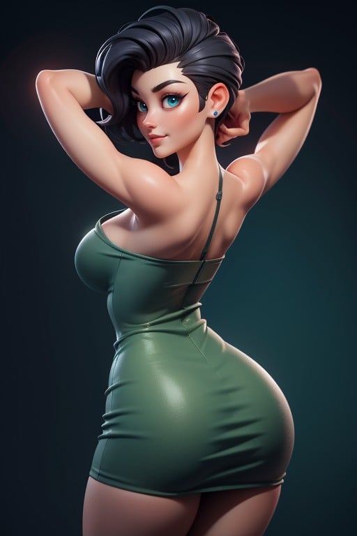 Large Breasts, Mini Skirt, Head Bald On The Sides Hentai AI Porn