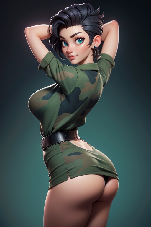 Very Short Hair, No Hair At The Back Of Her Head, Rear View Hentai AI Porn
