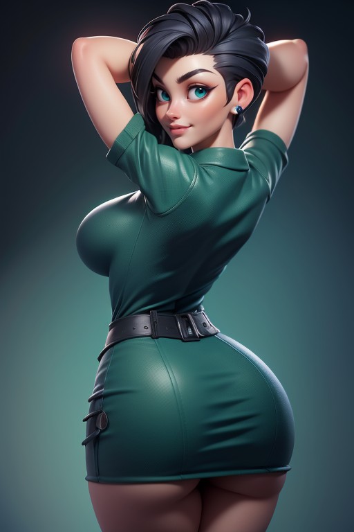 No Hair At The Back Of Her Head, Mohawk Hairstyle Shaved Bald On The Sides, Correct Body Proportions Hentai AI Porn
