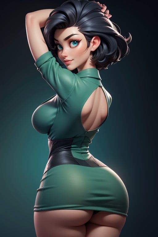 Rear View Looking Back At Viewer With Arms Up In Front Of Face, Rear View, Head Bald On The Sides Hentai AI Porn