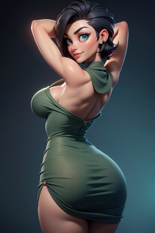 Dress With Green Military Camouflage Patterns, Tall Curvy And Thick With Perfect Proportions, Head Bald On The Sides Hentai IA