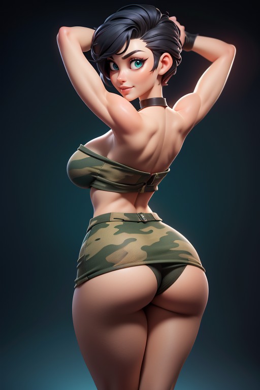 Head Bald On The Sides, Black Hair In A Mohawk Hair Style On Bald Head, Large Breasts Hentai AI Porn
