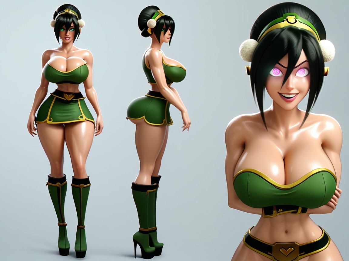 Green Toph Outfit, Natural Breast, Hypnotized Hentai AI Porn