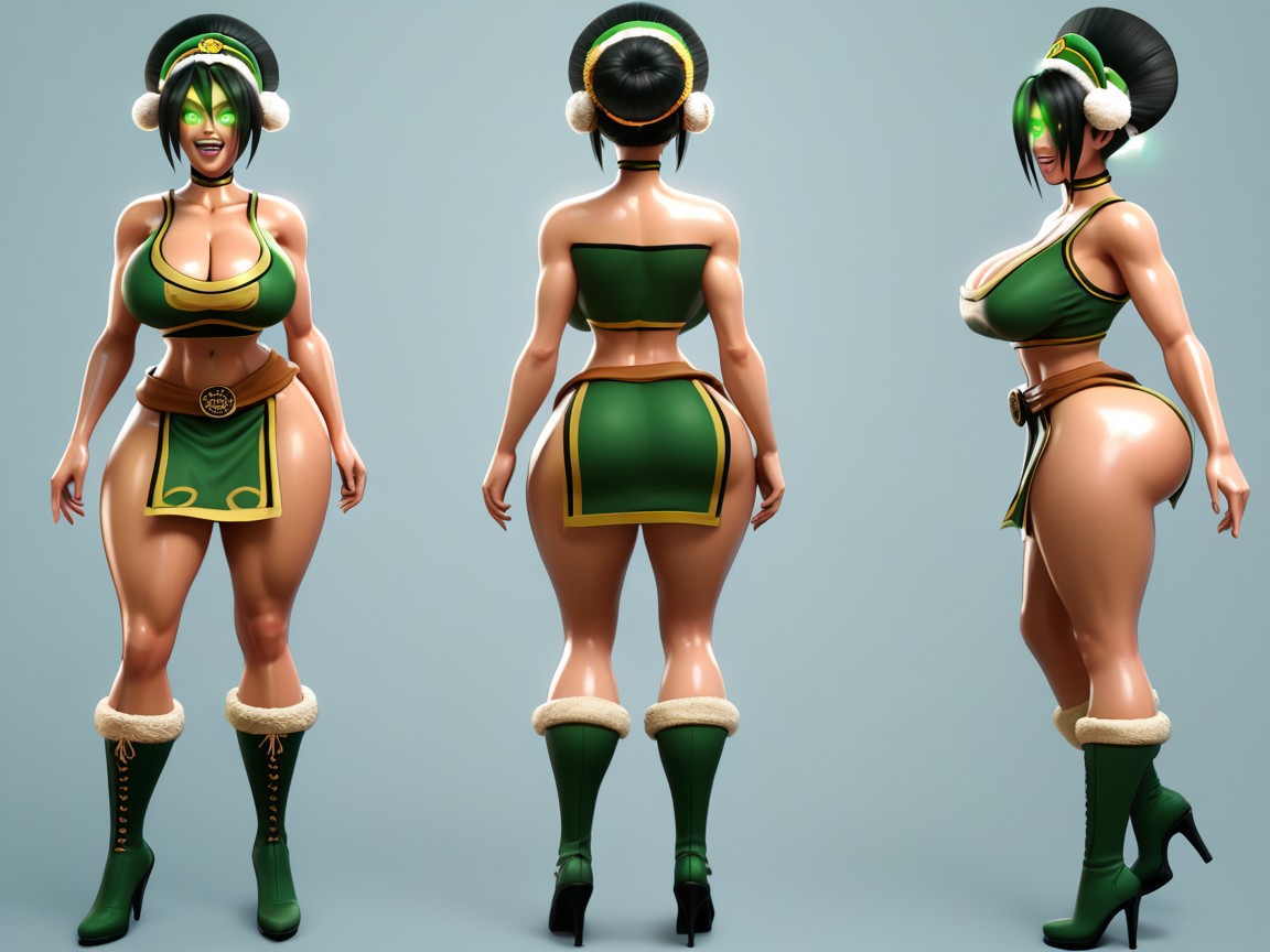 Detailed Face And Eyes On Female, Thigh-high Heeled Boots, Green Skirt Hentai AI Porn
