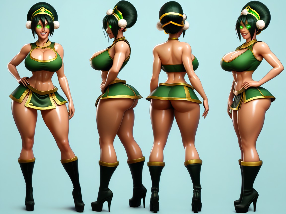 Detailed Spiral Eyes, Green Toph Outfit, Brainwashed Hentai AI Porn