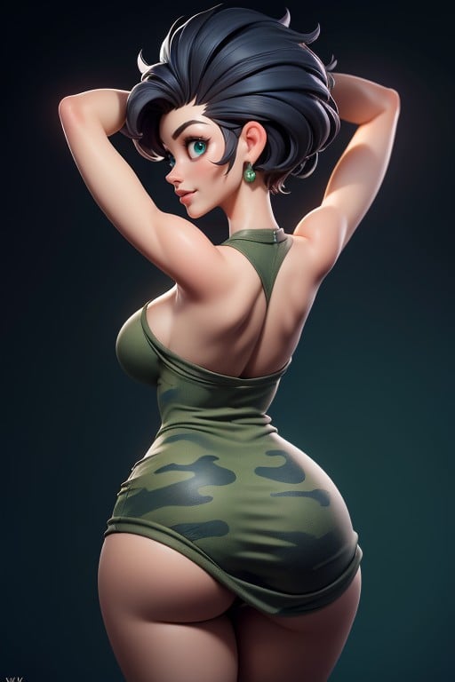 Shaved Bald On The Sides Of Head, Tall Thick And Curvy Perfect Body, Sexy Woman Hentai AI Porn