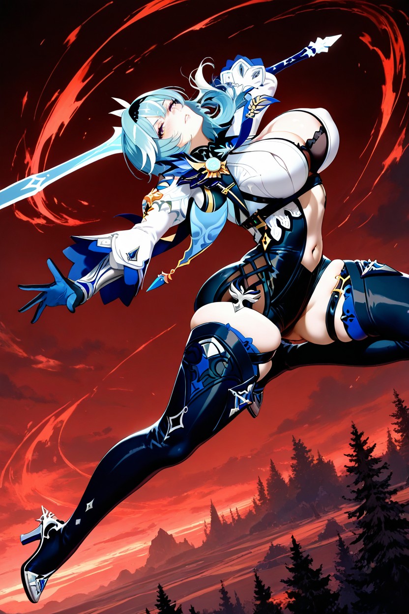 +, Blue Hair, Evil Hentai AI Porn