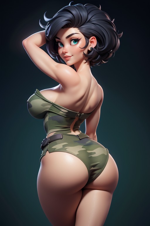 Thick And Curvy Body, Arms Up, Head Bald On The Sides Hentai AI Porn