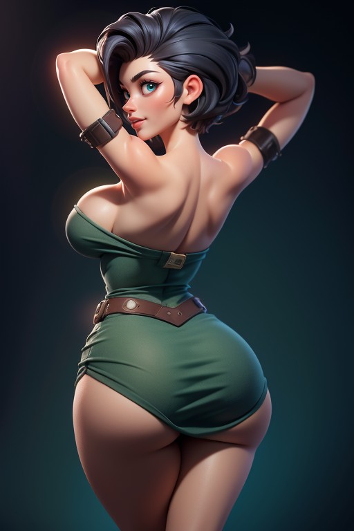 Tall Curvy And Thick With Perfect Proportions, Green Military Camouflage Dress, Lifting Skirt Hentai AI Porn