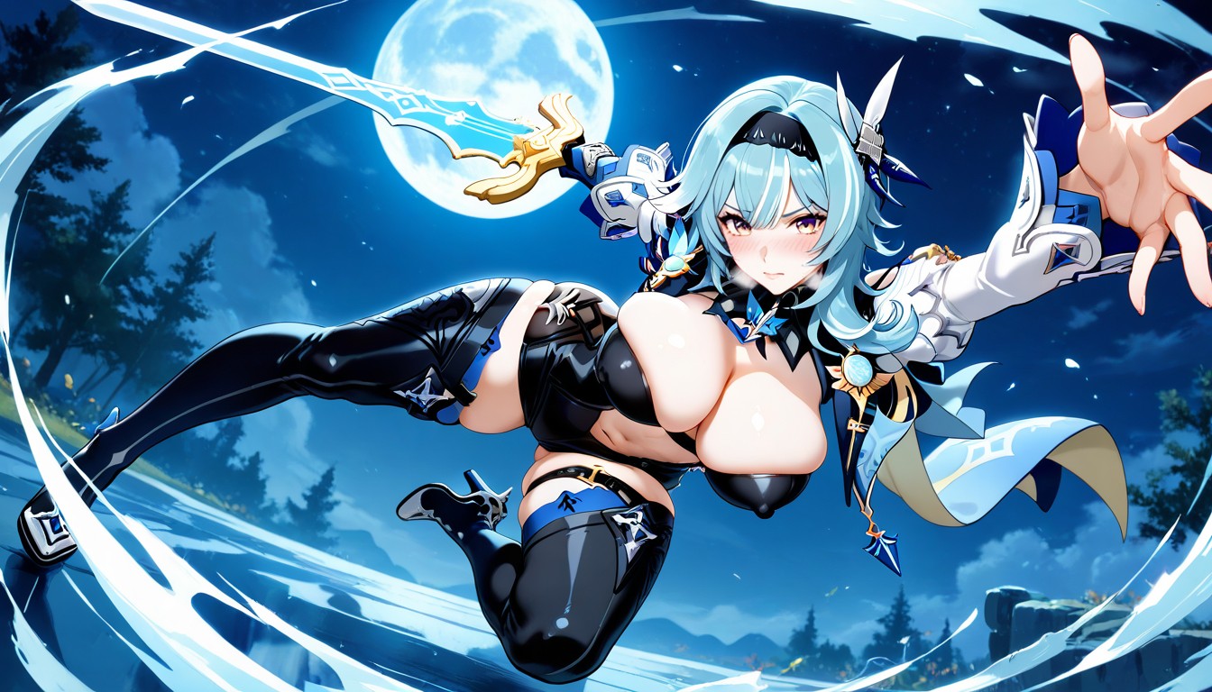 Swings A Sword, Detailed Perfectly Rounded Breast, Wearing Tight Hentai IA