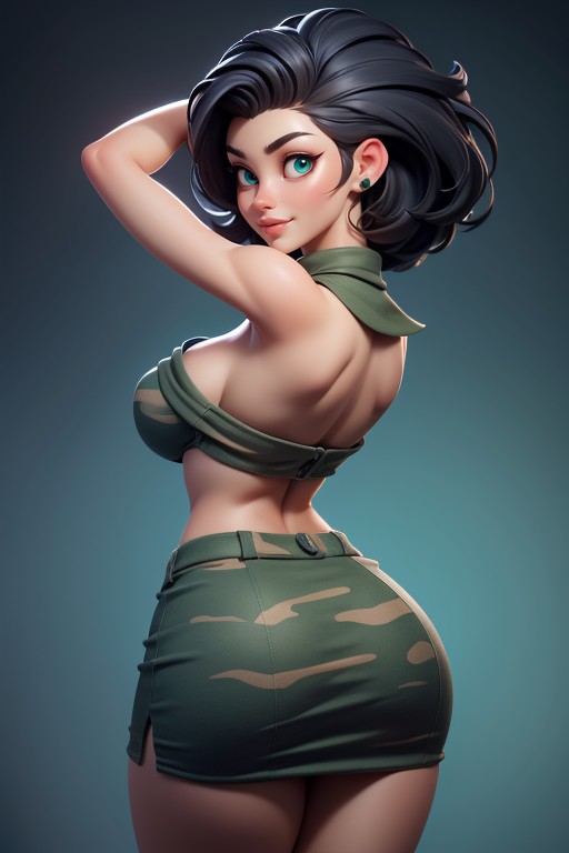 Sexy Smile, Skirt Lifted Slightly Showing Ass Cheeks, Tall Thick And Curvy Perfect Body Hentai AI Porn