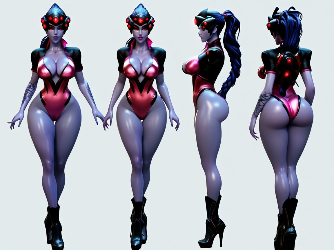 Widowmaker From Overwatch, Her Eyes Are Filled With Spirals Of Blue And Pink, Pink Spiral-eyes Hentai AI Porn