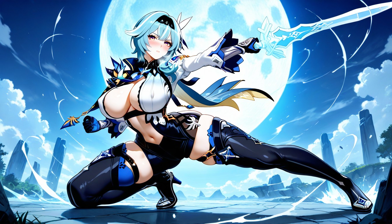 Extremely Wide Hips, Blue Moon View, Full Body View Hentai AI Porn