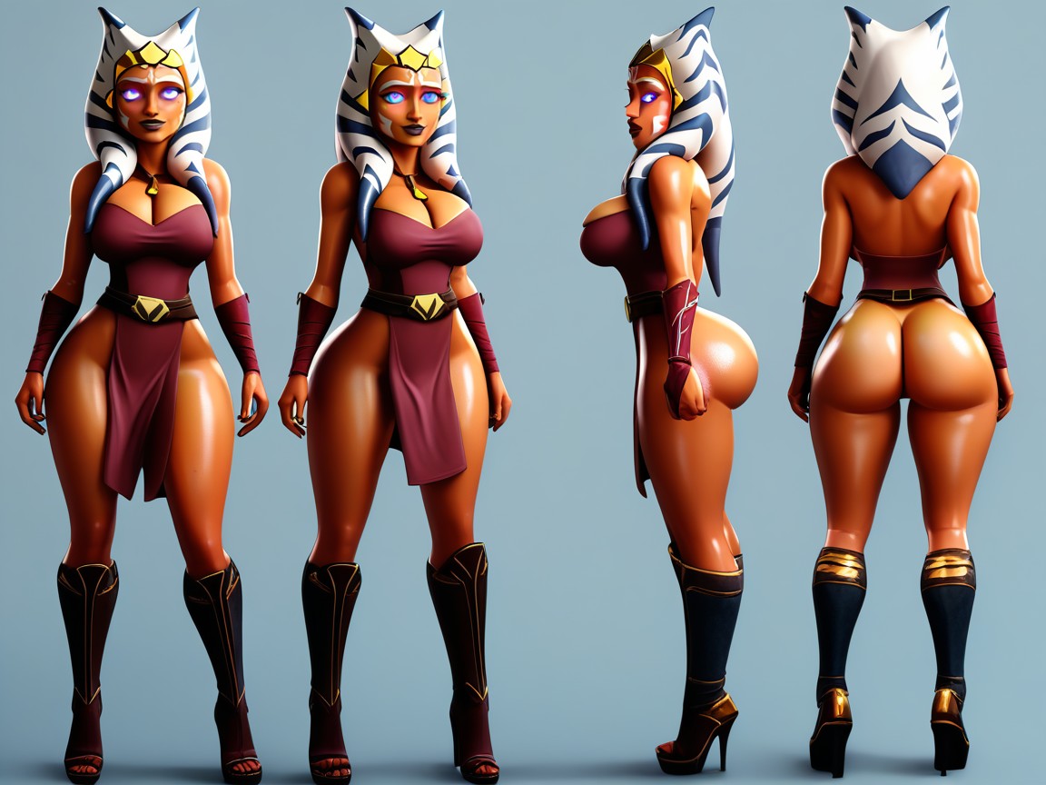 Brown Skirt With White Tights, Arched Eyebrows, Ahsoka Tano From The Clone Wars Hentai AI Porn