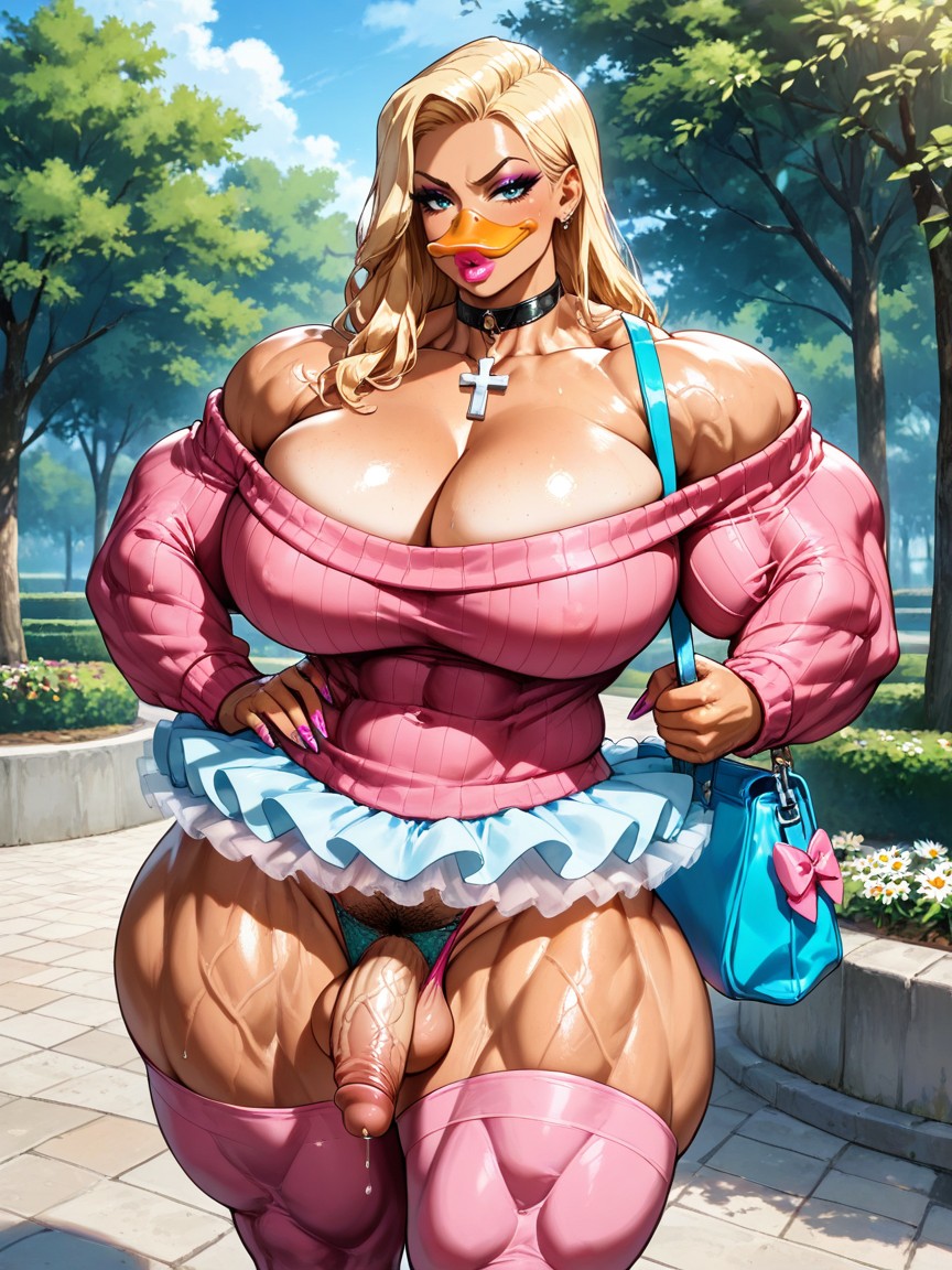 Standing, Sweater With Deep Cleavage, Pubic Hair Hentai AI Porn