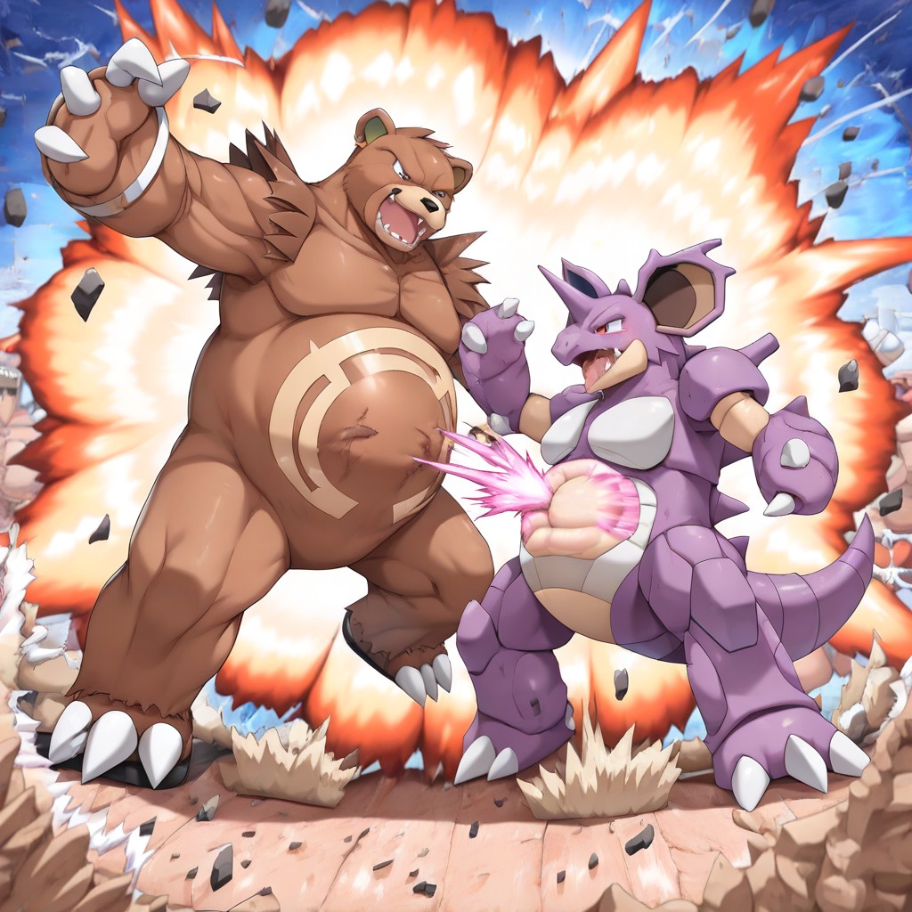 Massive Nidoking, Energy Shockwave, Detailed Anatomy Hentai IA
