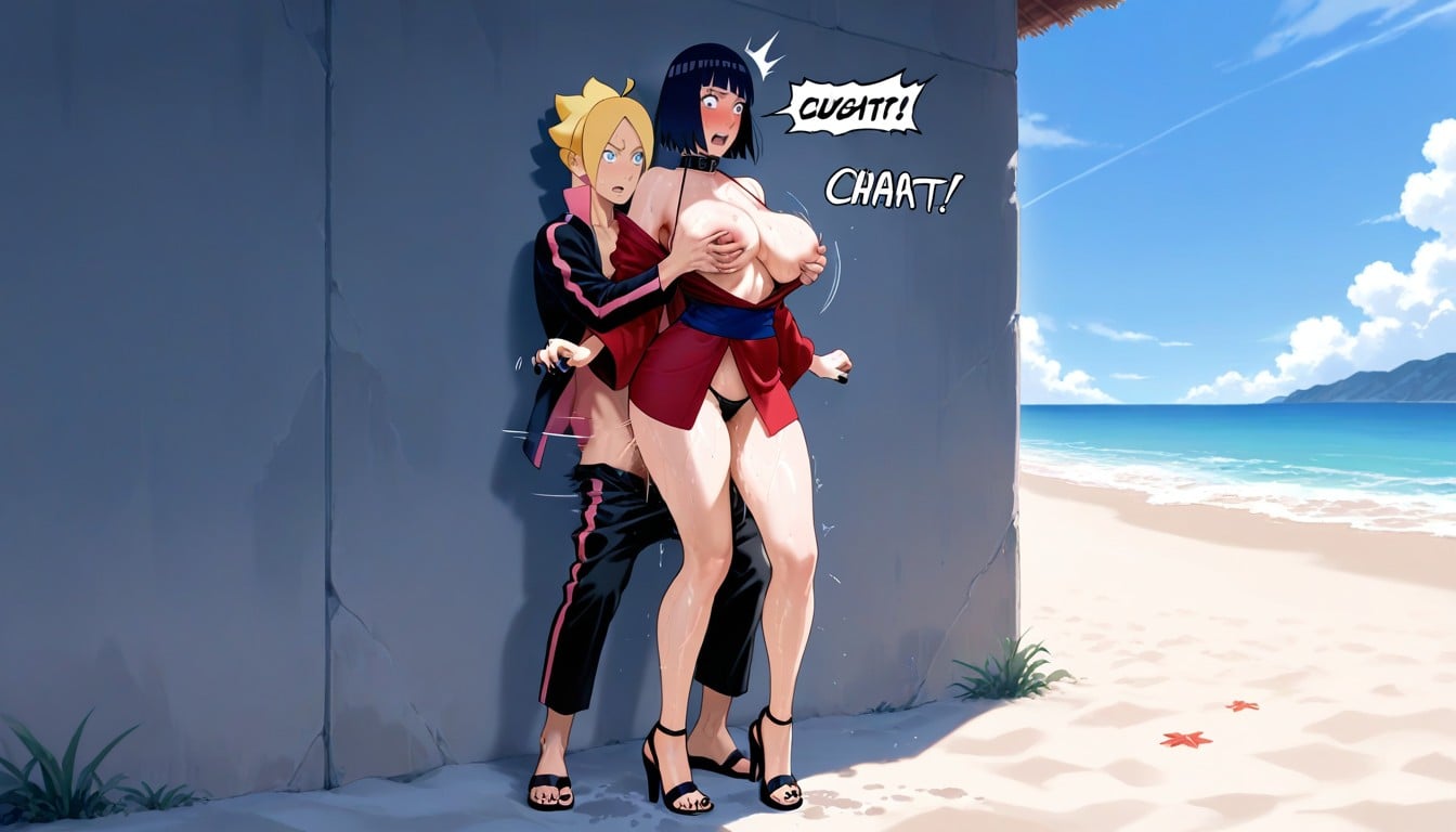 Black Nail Polish, Hinata Hyuga From Naruto, Visible Nipple 헨타이 AI 포르노