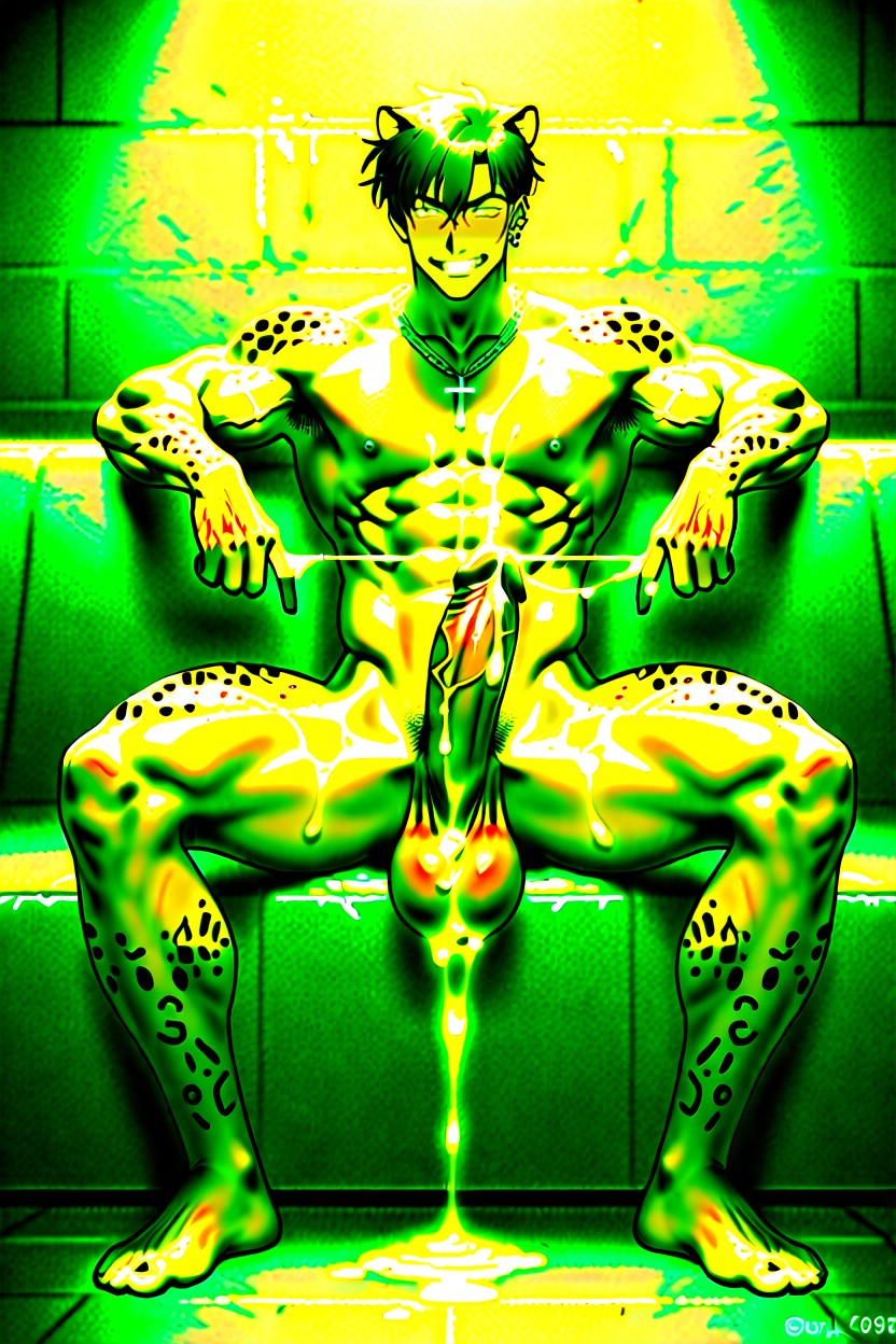 Steel Chain Necklace, Big Balls, Solo AI Gay Porn