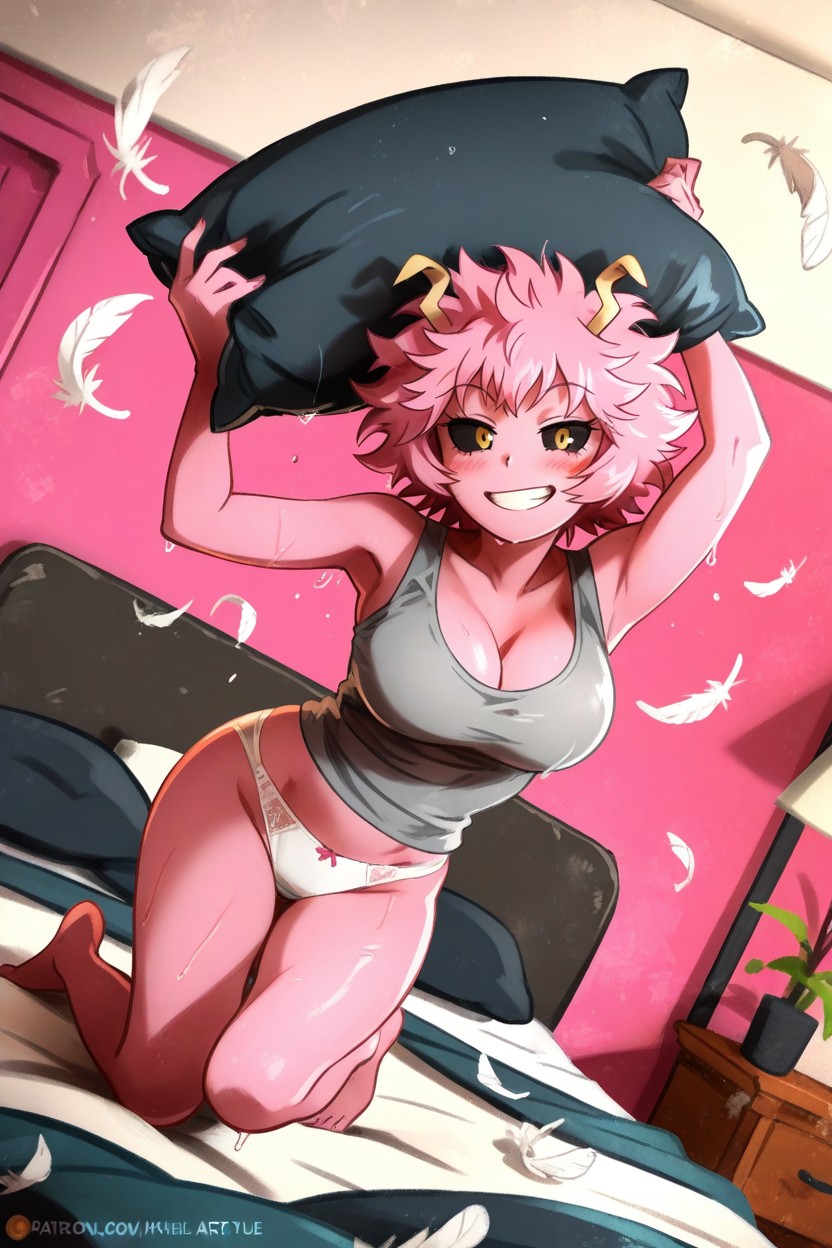 Holding A Black Pillow, Black Eyes, Dramatic Angle Hentai AI Porn
