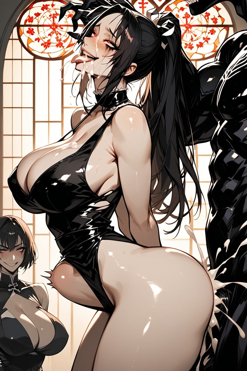 De Pie, Extremely Oversized Stomach Bulge, Smug Expression Hentai IA