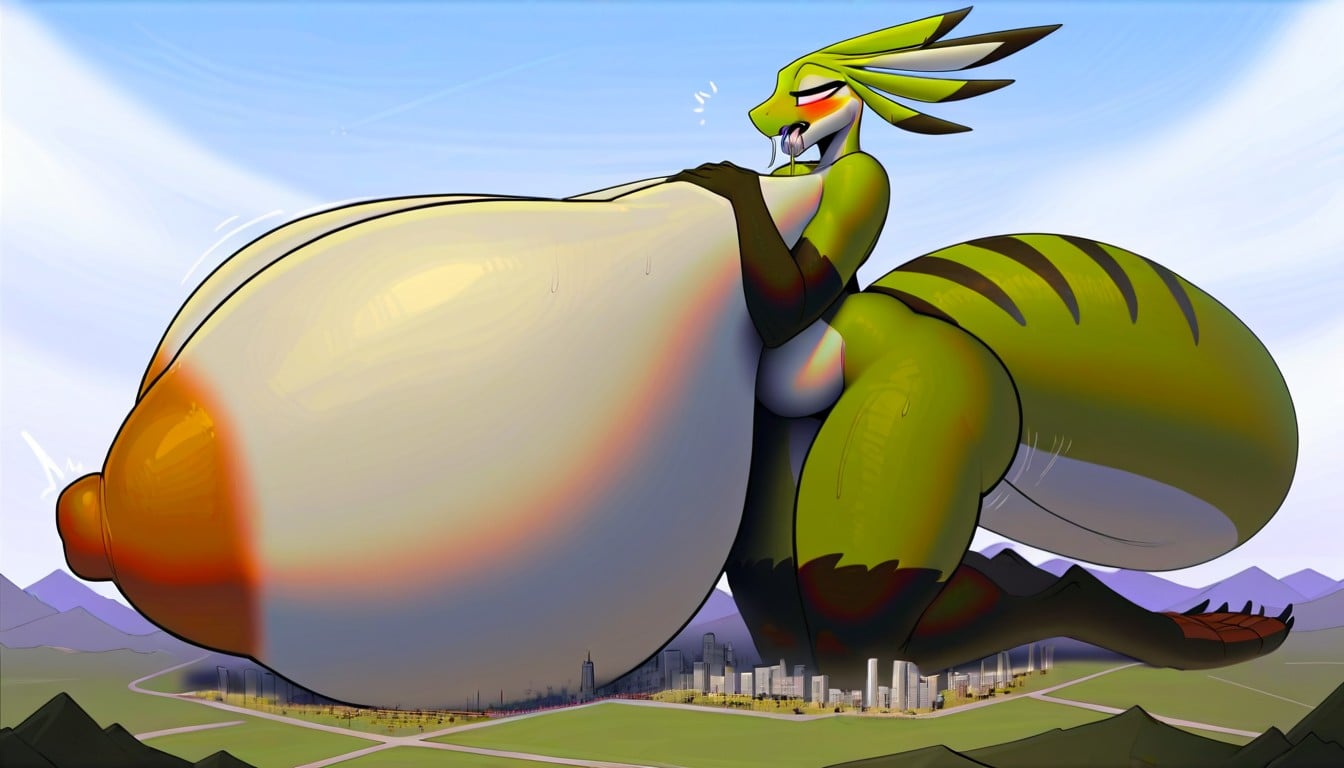 Macro, Grabbing Boobs, Drooling Furry AI Porn